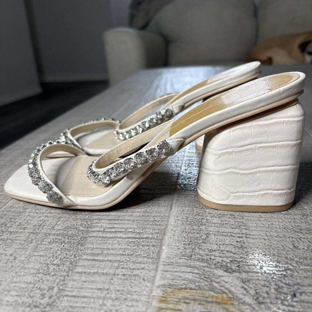 Dolce Vita Natie Rhinestone Sandal Slide Block Heel Ivory Size 9 M
